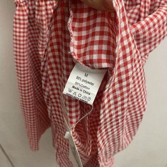 Women's Gingham Rompers, V-Neck, Wide Leg, Puff Sleeve, M - Picture 7 of 7